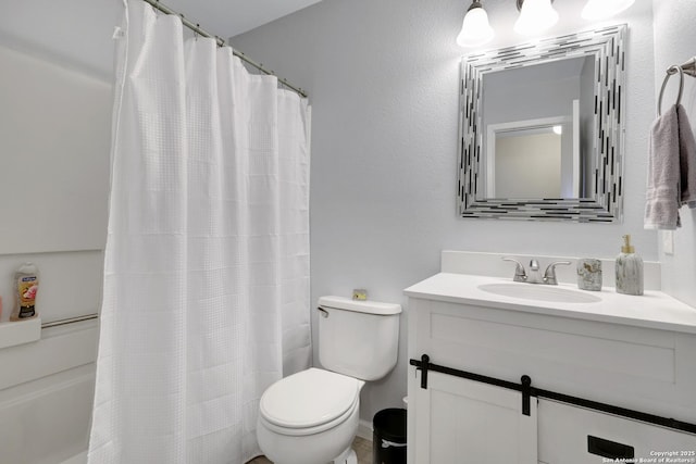 8907 Athens, San Antonio, TX 78251 - bathroom with toilet, a shower with shower curtain, and vanity