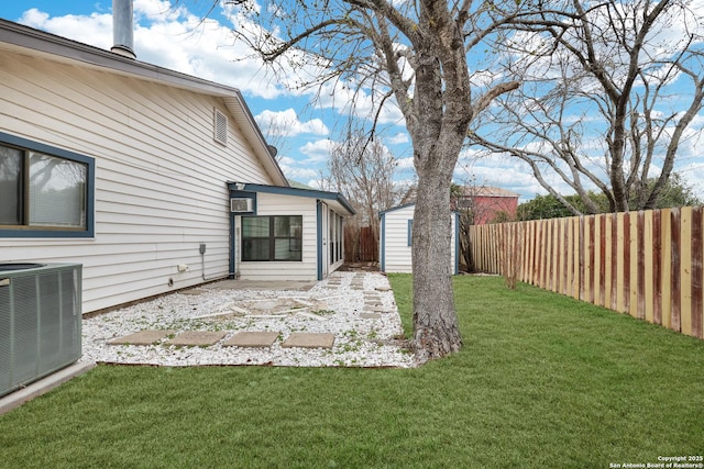 8907 Athens, San Antonio, TX 78251 - view of yard with a shed, a patio area, and central AC unit