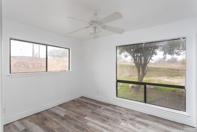 spare room featuring hardwood / wood-style flooring and ceiling fan