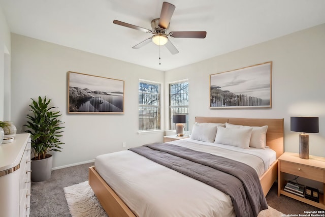 bedroom featuring ceiling fan and carpet floors