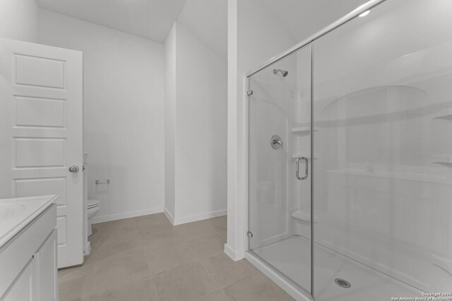 6707 Tasajillo Spgs, San Antonio, TX 78253 - full bath featuring a shower stall, tile patterned flooring, toilet, vanity, and baseboards