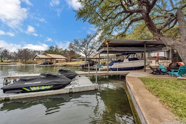 dock area with a water view