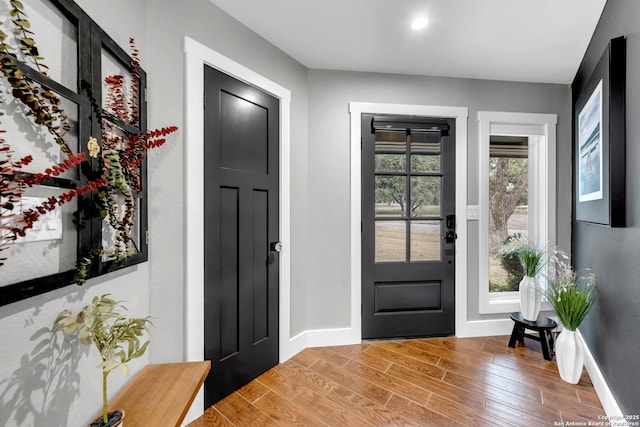 foyer entrance with hardwood / wood-style floors