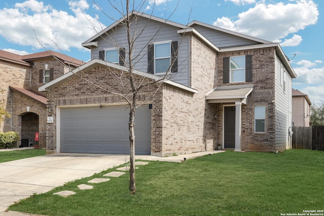 front facade with a front yard and a garage