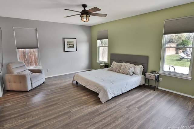 bedroom featuring ceiling fan and wood-type flooring