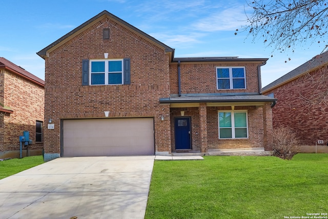 view of front facade with a garage and a front yard