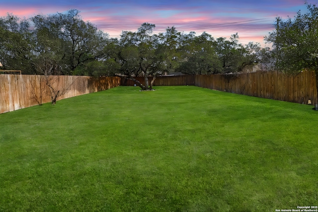 view of yard at dusk