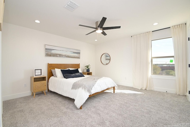 bedroom featuring carpet and ceiling fan