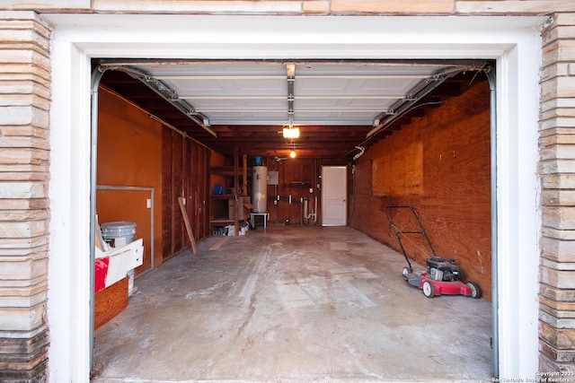 garage featuring water heater