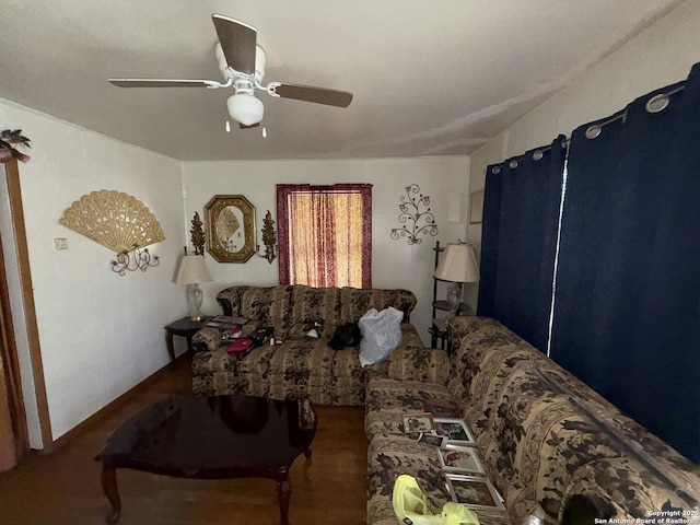 living room featuring ceiling fan