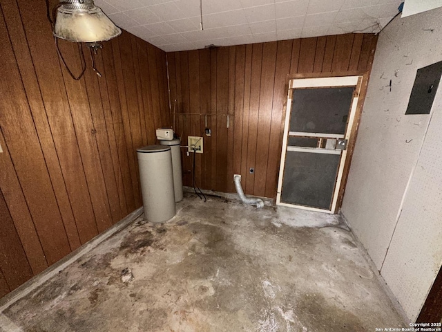 washroom with wooden walls