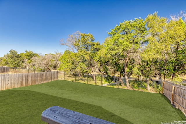 view of yard with a fenced backyard