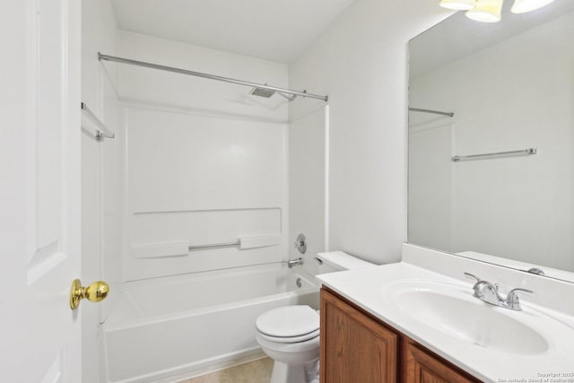 bathroom with vanity, toilet, and shower / bathtub combination