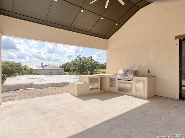 view of patio featuring ceiling fan and area for grilling