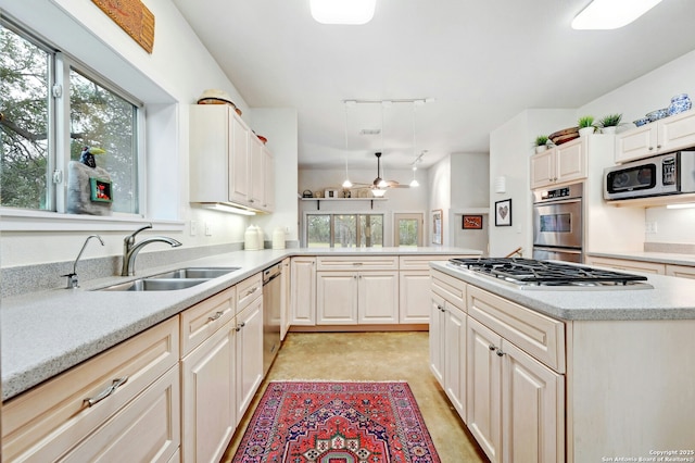 kitchen featuring light countertops, a healthy amount of sunlight, a sink, and stainless steel appliances