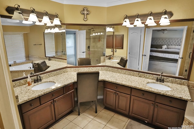 4114 Luckenbach, San Antonio, TX 78251 - bathroom with tile patterned flooring, vanity, crown molding, and ensuite bathroom