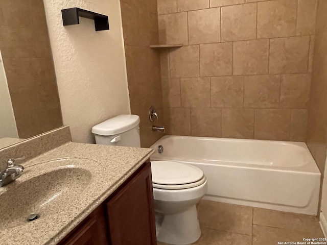 full bathroom with toilet, shower / bath combination, tile patterned flooring, and vanity