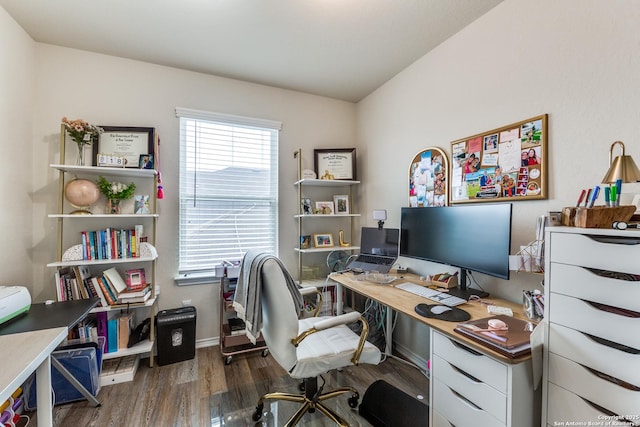 office featuring dark wood finished floors and baseboards