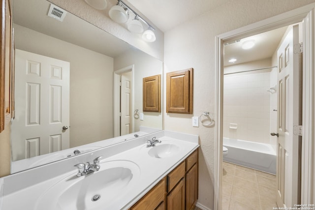 full bath with toilet, a sink, visible vents, and tile patterned floors