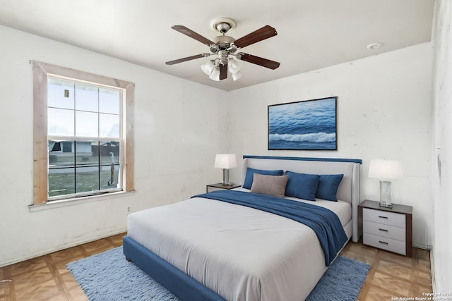 bedroom featuring ceiling fan