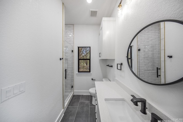 31047 Windmill Ln, Bulverde, TX 78163 - bathroom featuring toilet, a shower stall, and vanity