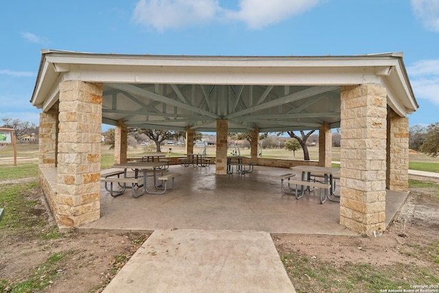 view of community with a gazebo and a patio area