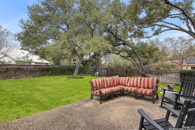 view of patio / terrace with a fenced backyard and an outdoor hangout area