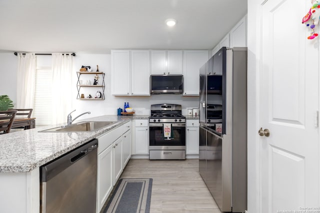 kitchen featuring appliances with stainless steel finishes, a sink, and white cabinets