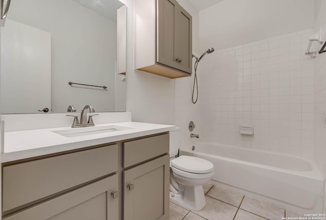 full bathroom with shower / washtub combination, vanity, toilet, and tile patterned floors