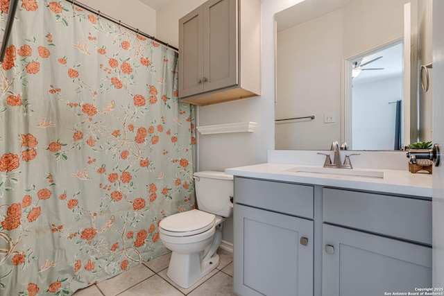 bathroom featuring toilet, tile patterned flooring, and vanity