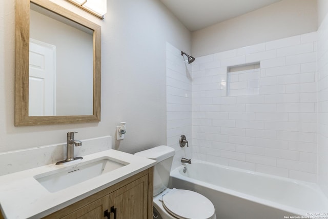 full bath featuring shower / washtub combination, vanity, and toilet