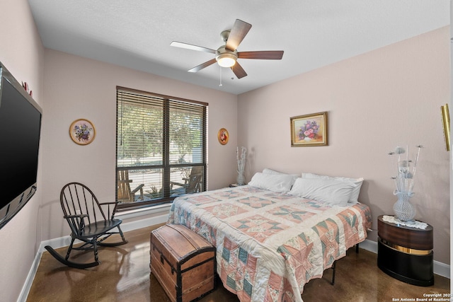 bedroom with baseboards and ceiling fan