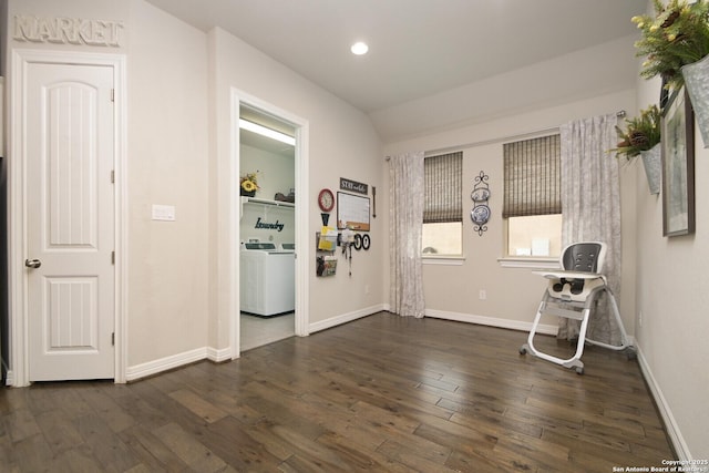 interior space featuring dark wood-style flooring, recessed lighting, and baseboards