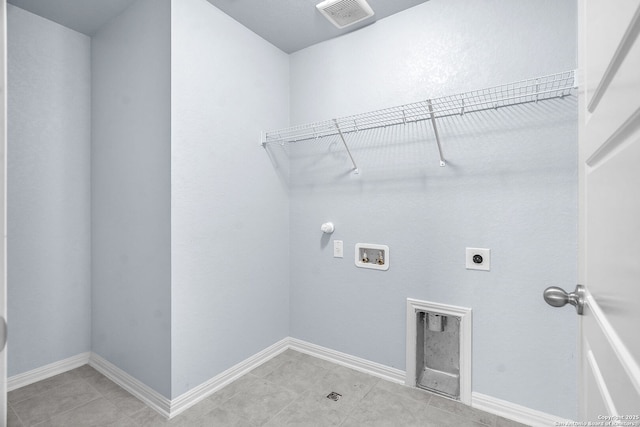 laundry room with laundry area, visible vents, gas dryer hookup, hookup for an electric dryer, and washer hookup