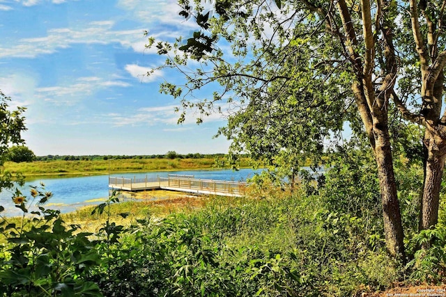 water view with a floating dock