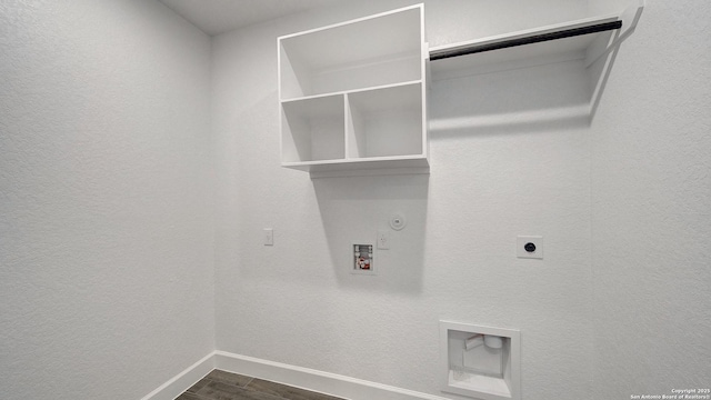 12322 Fort Jyn, San Antonio, TX 78245 - laundry room with hookup for a gas dryer, washer hookup, hookup for an electric dryer, and dark wood finished floors