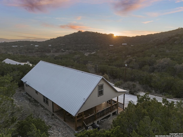 aerial view at dusk with a mountain view