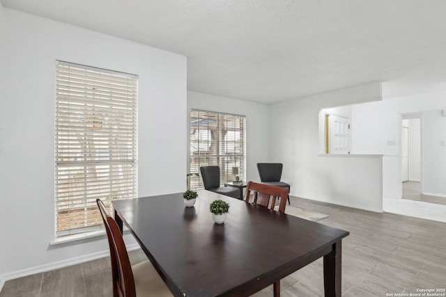 dining space featuring baseboards and light wood-style floors