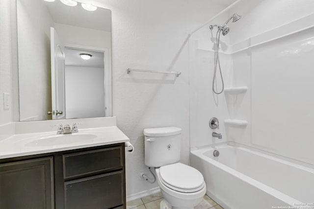 bathroom with toilet, shower / bath combination, vanity, and tile patterned floors