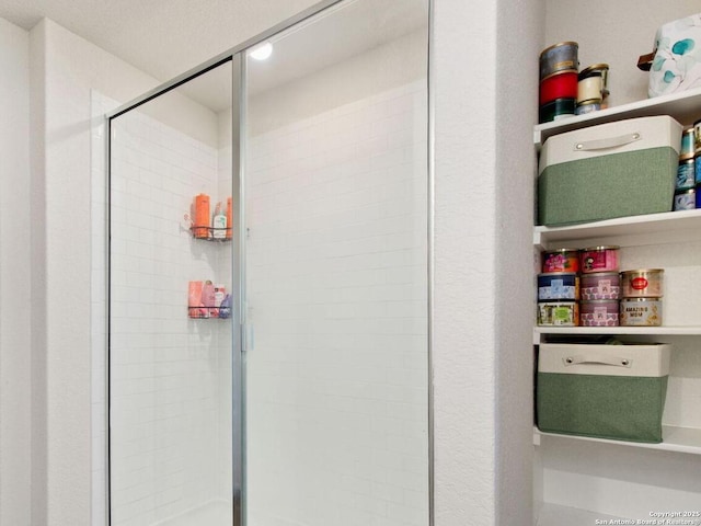 bathroom featuring a shower stall