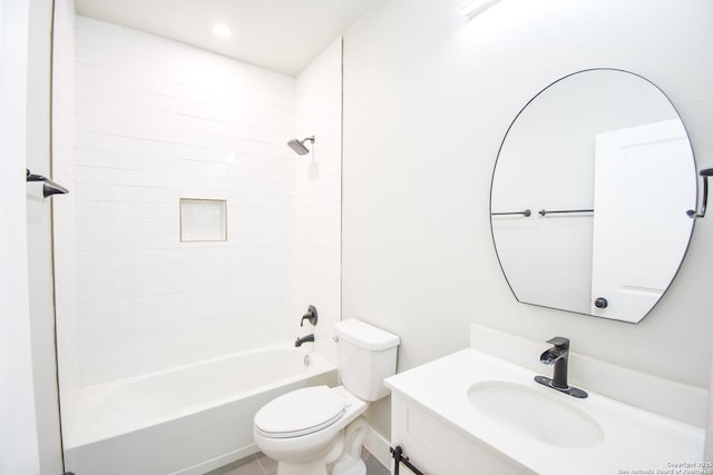 full bathroom featuring shower / bath combination, vanity, and toilet