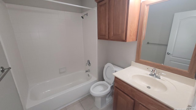 full bathroom featuring tile patterned flooring, vanity, toilet, and shower / bathtub combination