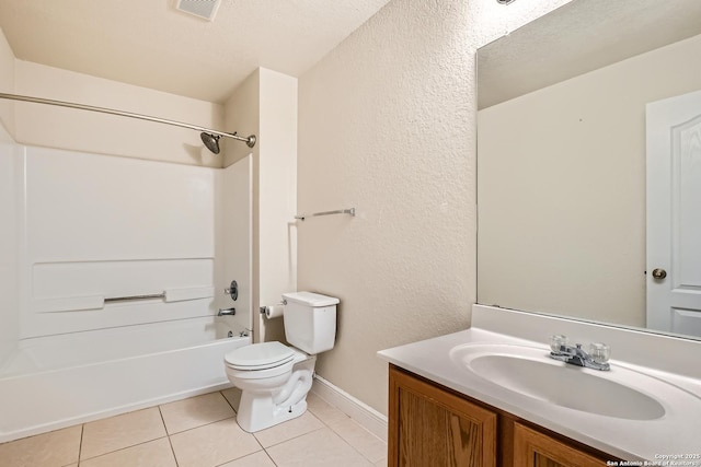 full bath featuring tile patterned flooring, toilet, shower / bath combination, vanity, and visible vents