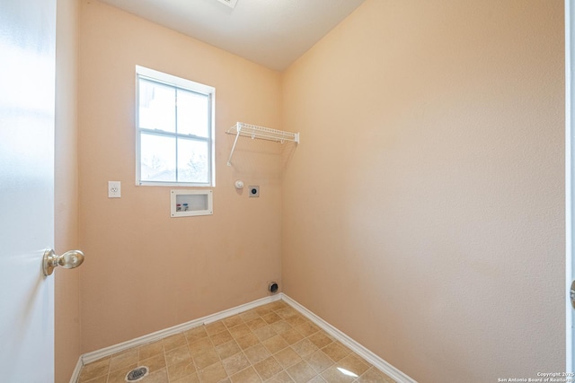 washroom featuring washer hookup, laundry area, electric dryer hookup, and baseboards