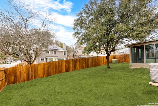 view of yard with cooling unit and a fenced backyard