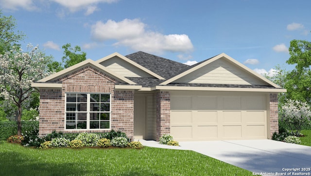 view of front facade with concrete driveway, brick siding, and an attached garage