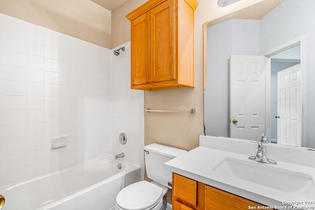 full bathroom featuring toilet, shower / washtub combination, and vanity