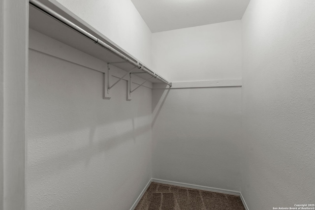 spacious closet featuring dark carpet