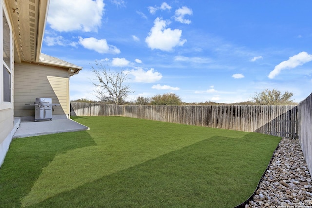 view of yard with a patio and a fenced backyard