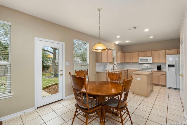 dining area with recessed lighting, visible vents, baseboards, and light tile patterned floors